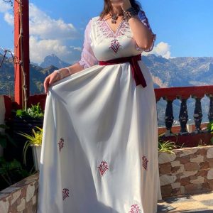 Robe Izilen - Robe kabyle de fête en satin blanc neige