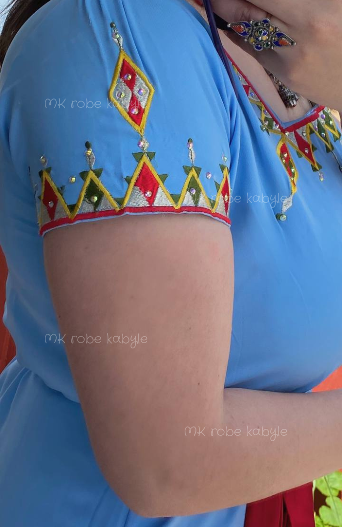 Robe kabyle - Broderie carrée - Bleu – Image 2