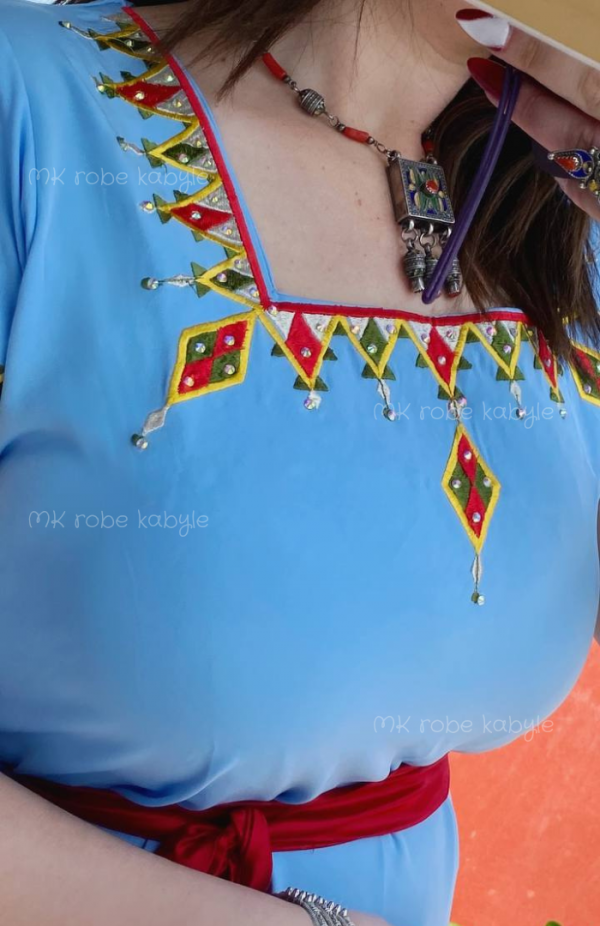 Robe kabyle - Broderie carrée - Bleu – Image 4