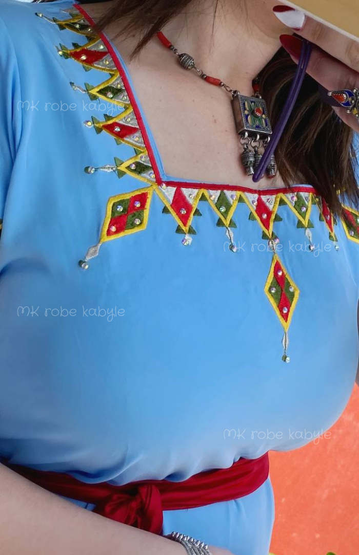 Robe kabyle - Broderie carrée - Bleu – Image 4