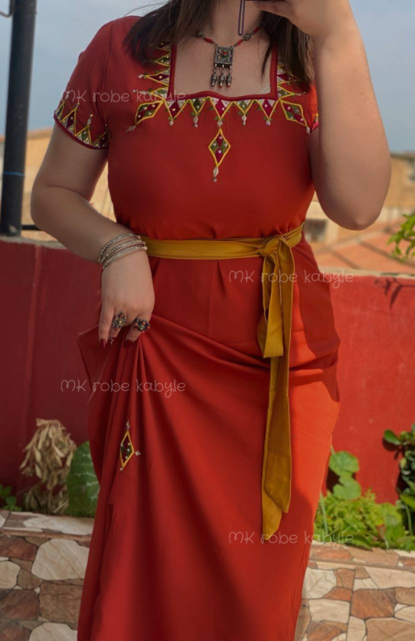 Robe kabyle - Broderie carrée - Rouge brique – Image 2
