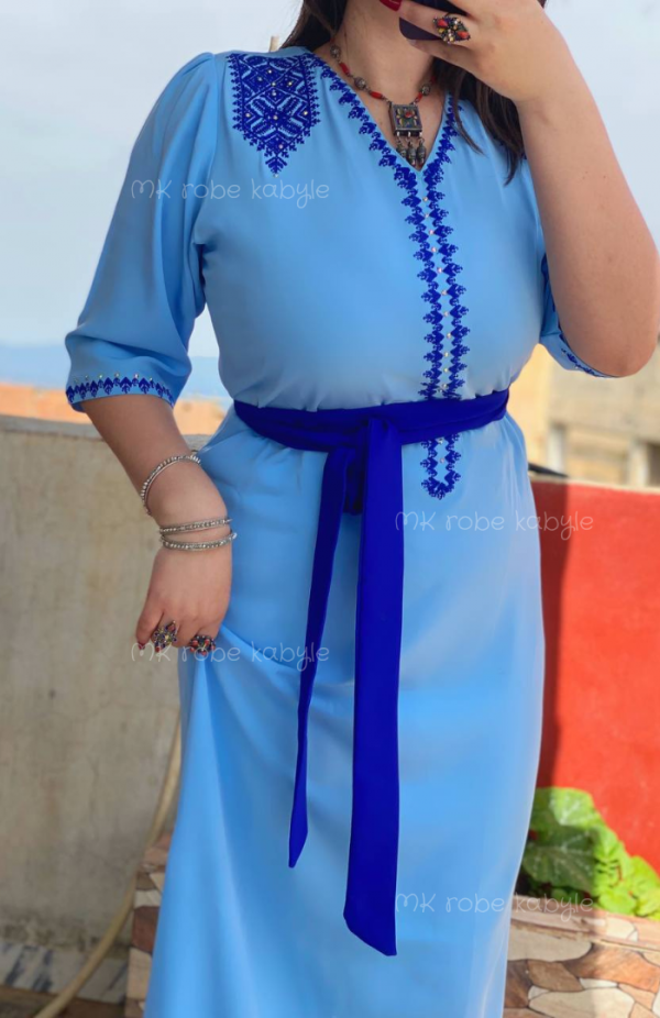 Robe kabyle – Broderie simple - Bleu – Image 2