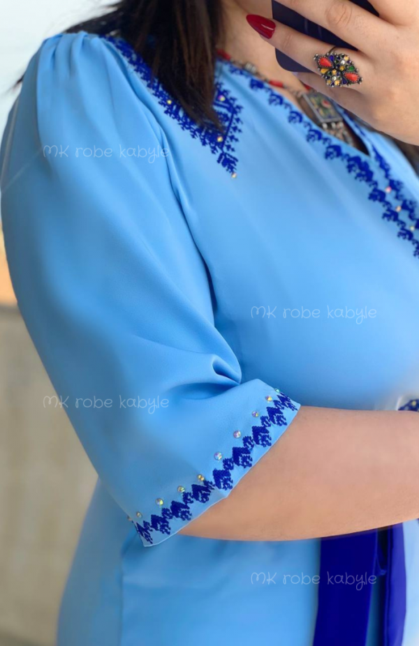 Robe kabyle – Broderie simple - Bleu – Image 3