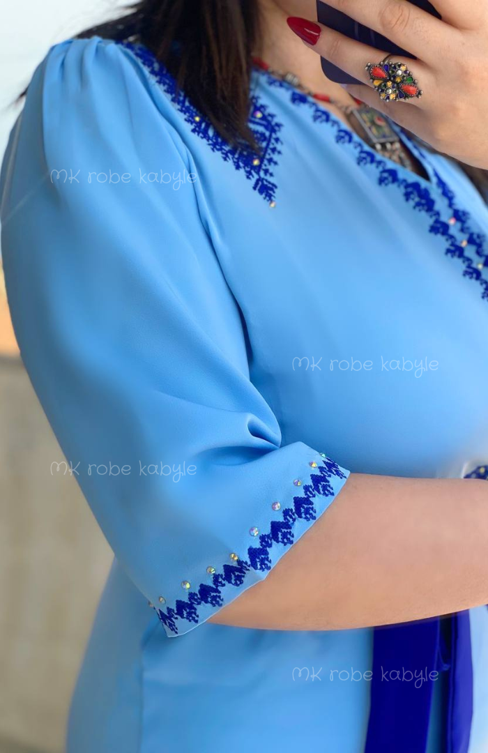 Robe kabyle – Broderie simple - Bleu – Image 3