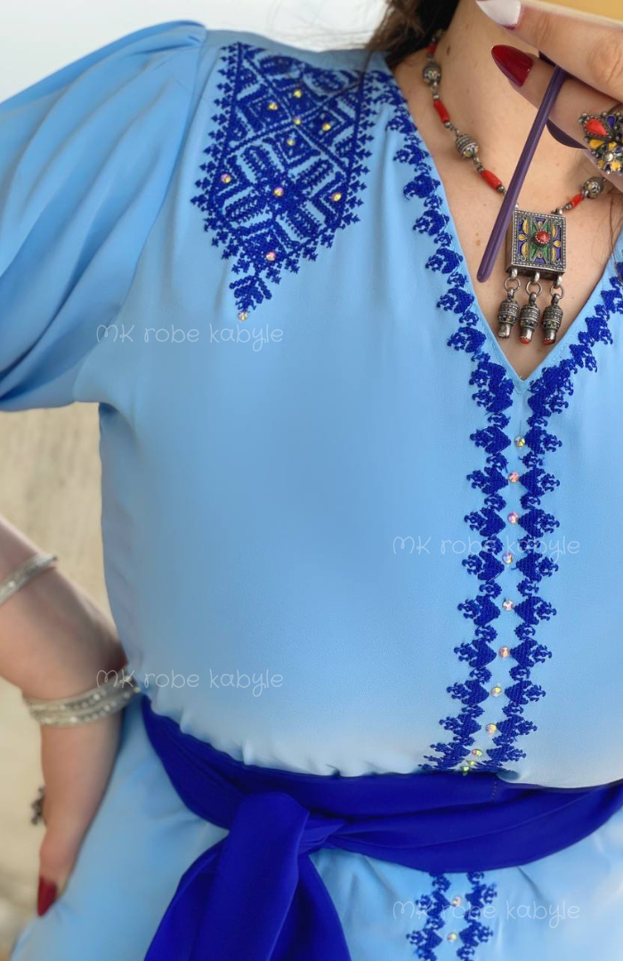 Robe kabyle – Broderie simple - Bleu – Image 4