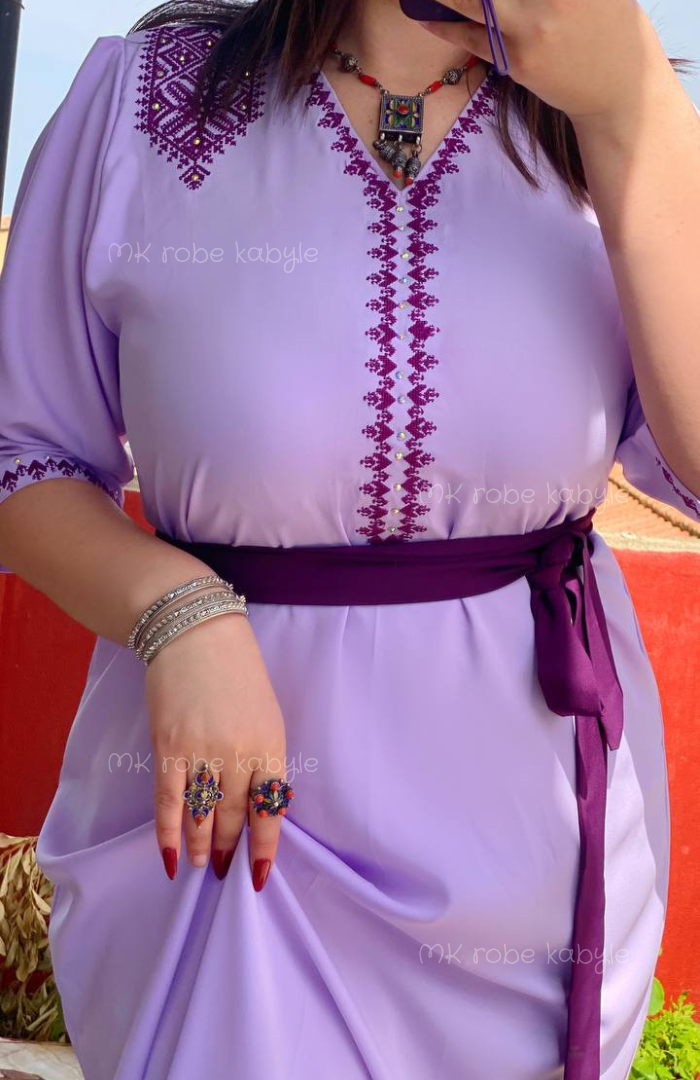 Robe kabyle – Broderie simple - Mauve – Image 2