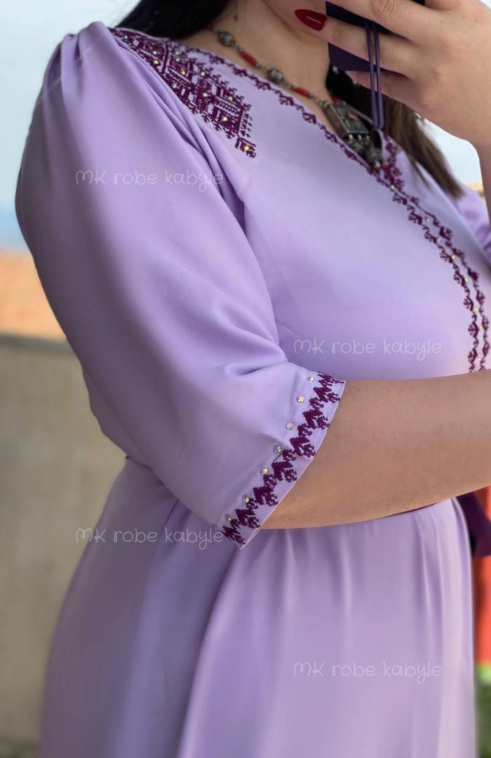 Robe kabyle – Broderie simple - Mauve – Image 4