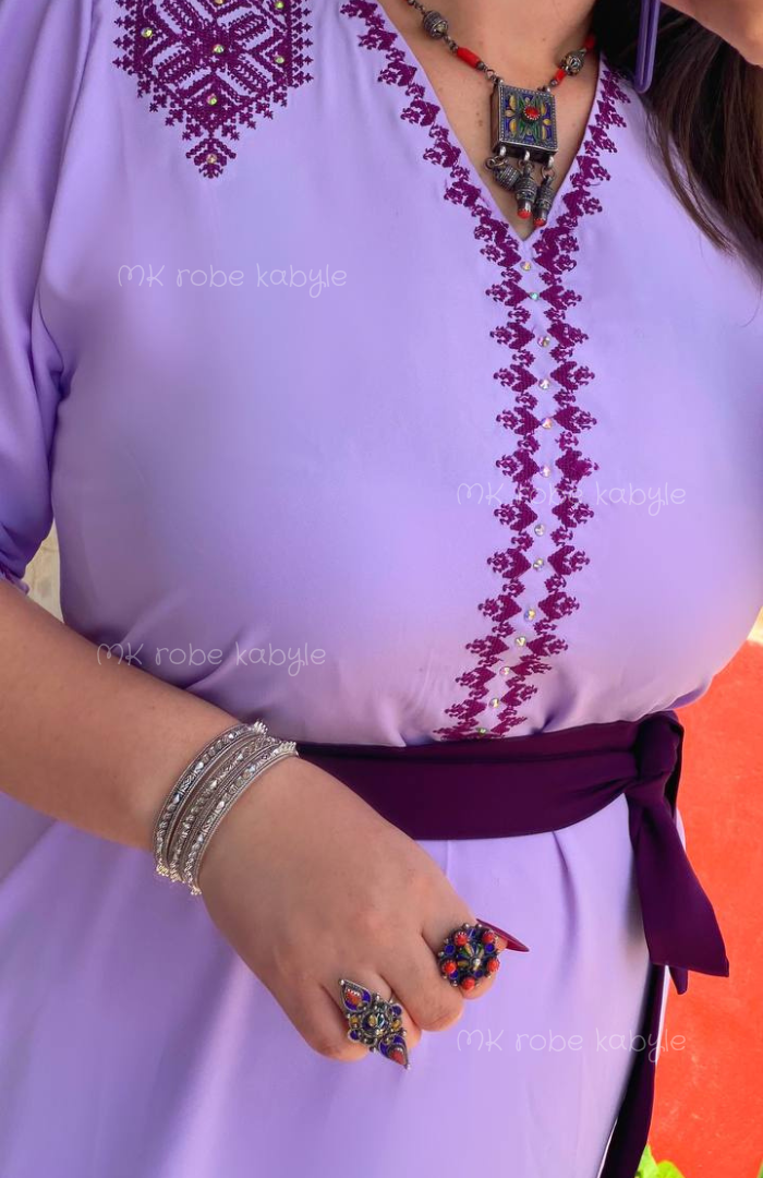 Robe kabyle – Broderie simple - Mauve – Image 3