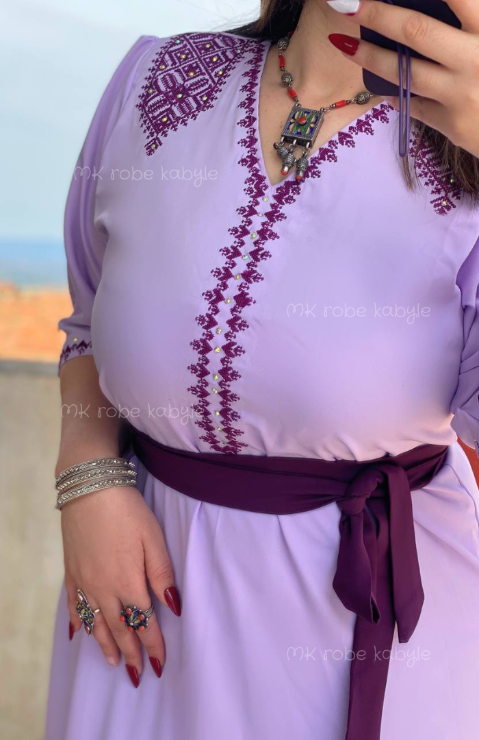 Robe kabyle – Broderie simple - Mauve