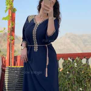 Robe kabyle - Broderie simple - Bleu nuit