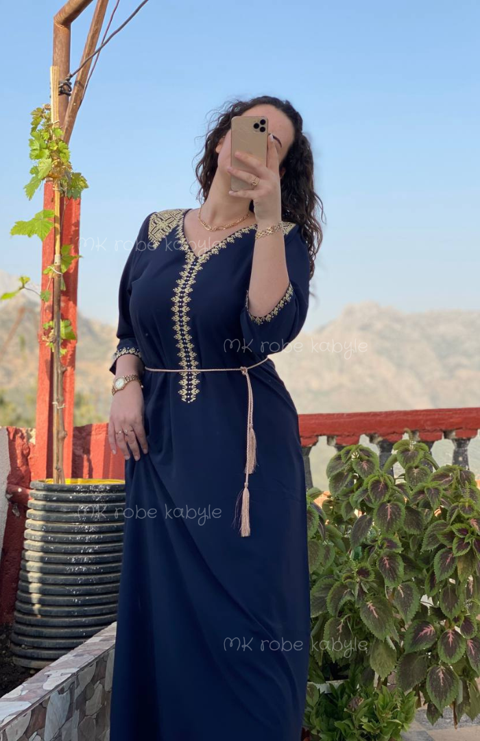 Robe kabyle - Broderie simple - Bleu nuit