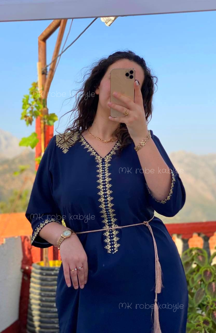 Robe kabyle - Broderie simple - Bleu nuit – Image 2