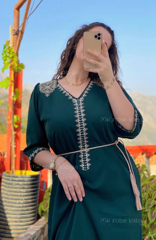 Robe kabyle - Broderie simple - Vert bouteille