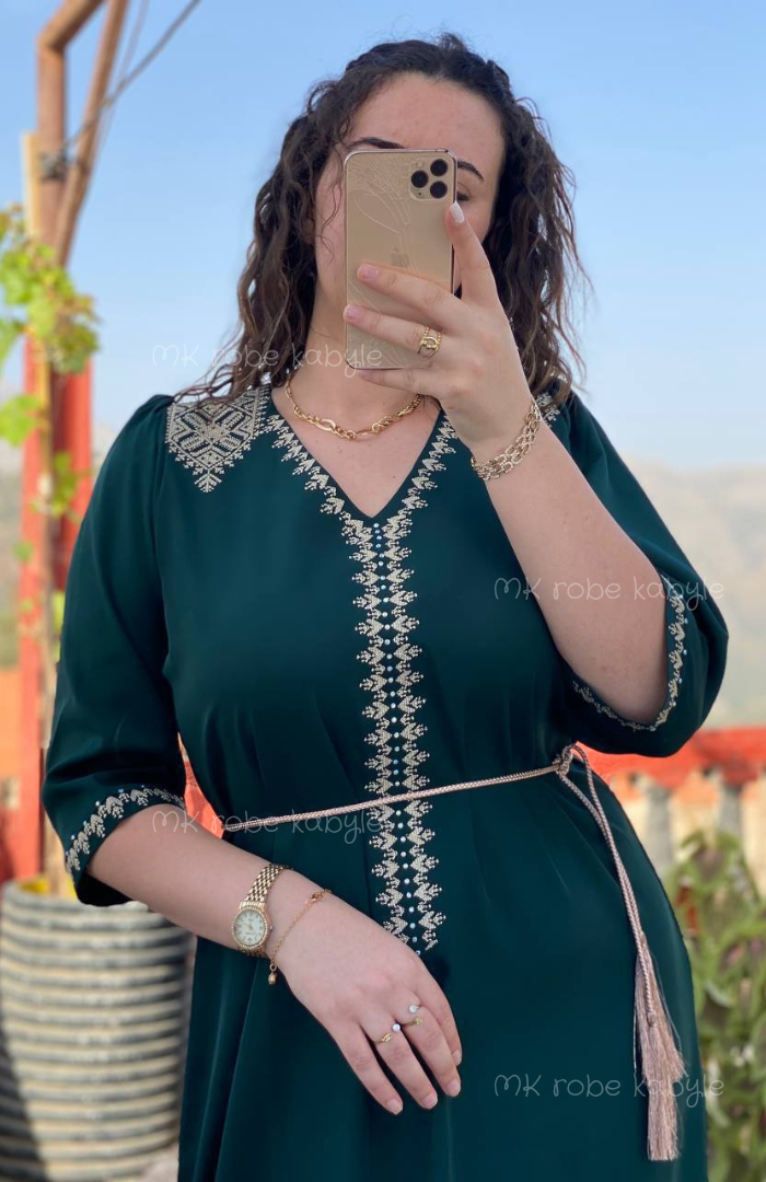 Robe kabyle - Broderie simple - Vert bouteille – Image 2